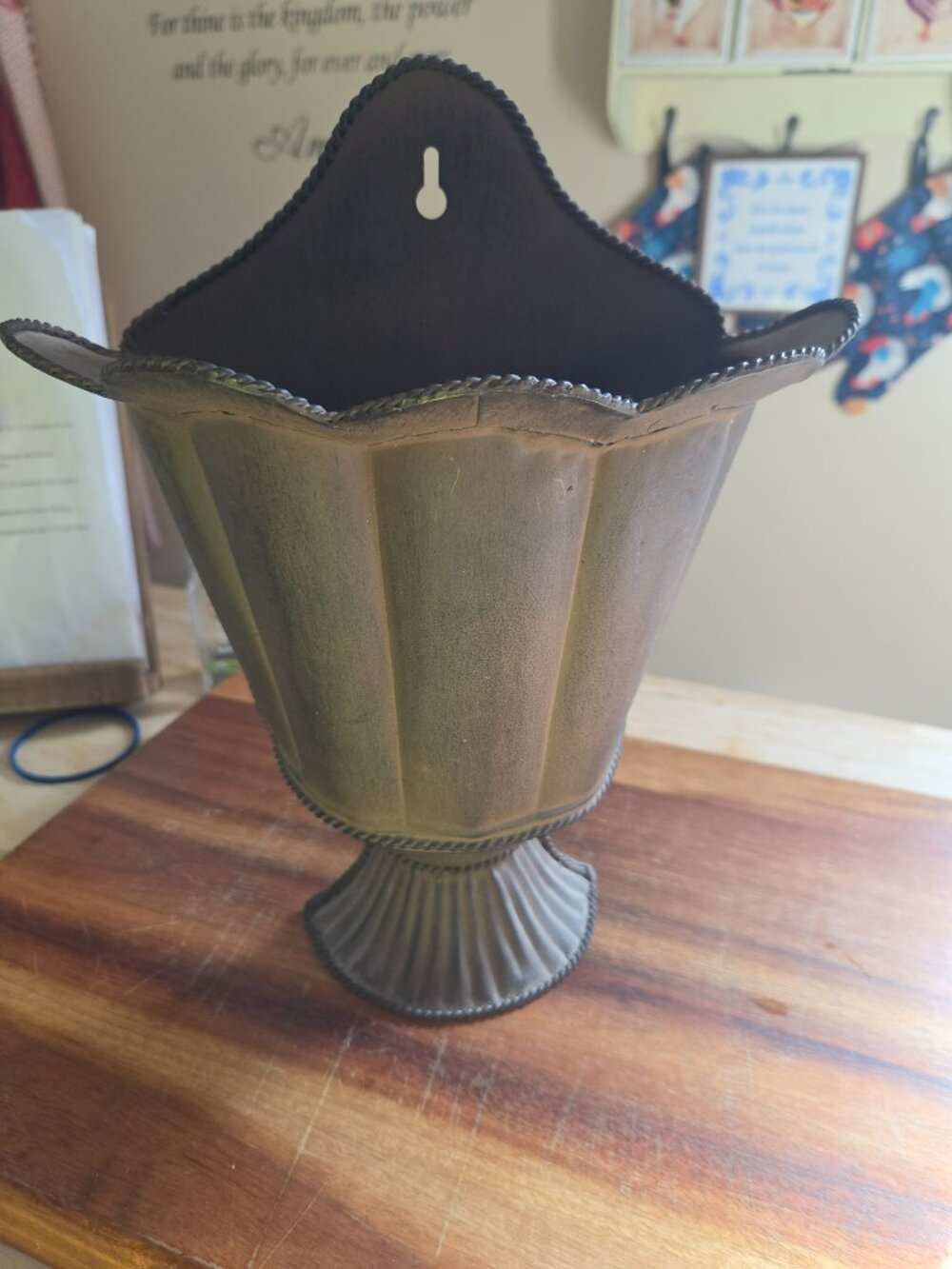 decorative wall pocket planter fluted design rustic metal finish